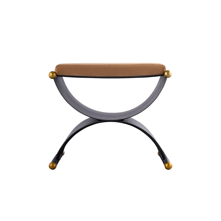 Atlas Lighting Layla 25in Accent Stool | Blackened Bronze & Camel Velvet | Art Deco Style | 25 x 19 x 21 in | Model SE11035-01