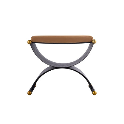 Atlas Lighting Layla 25in Accent Stool | Blackened Bronze & Camel Velvet | Art Deco Style | 25 x 19 x 21 in | Model SE11035-01