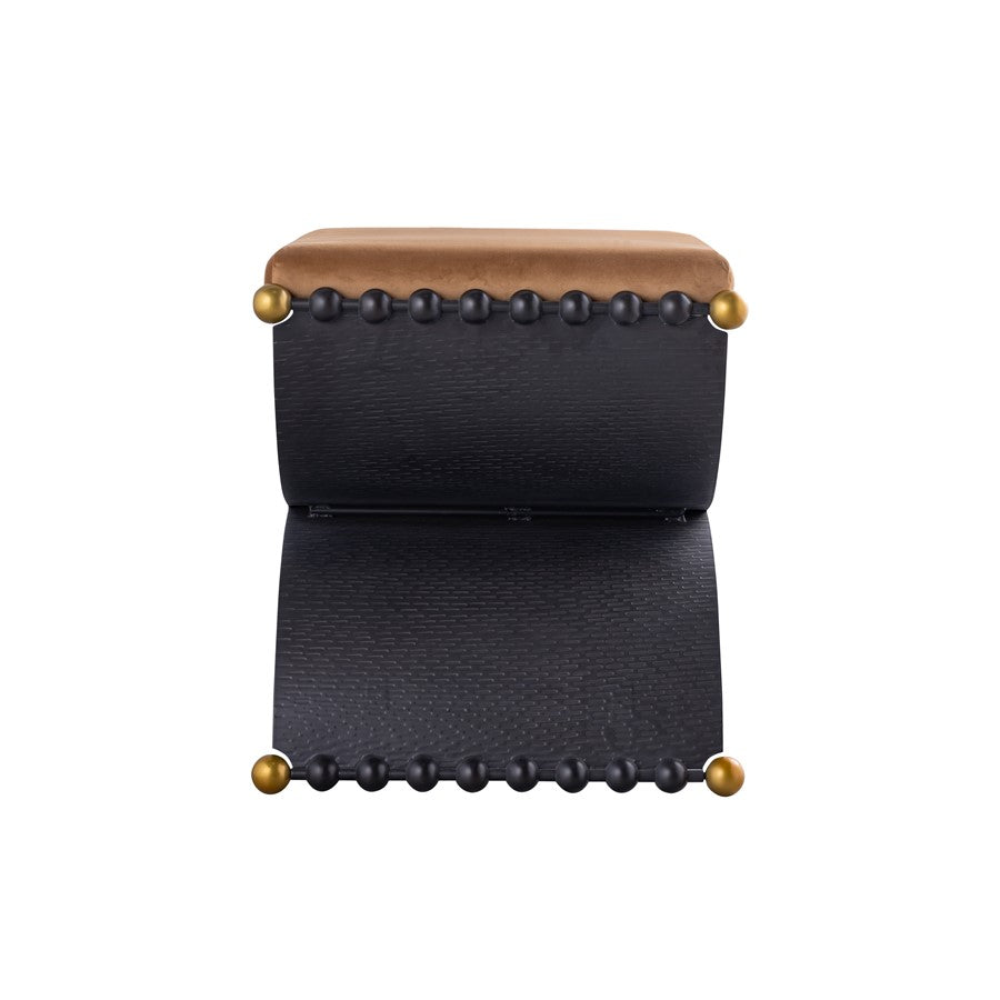 Atlas Lighting Layla 25in Accent Stool | Blackened Bronze & Camel Velvet | Art Deco Style | 25 x 19 x 21 in | Model SE11035-01