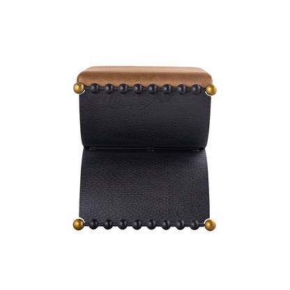 Atlas Lighting Layla 25in Accent Stool | Blackened Bronze & Camel Velvet | Art Deco Style | 25 x 19 x 21 in | Model SE11035-01