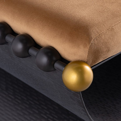 Atlas Lighting Layla 25in Accent Stool | Blackened Bronze & Camel Velvet | Art Deco Style | 25 x 19 x 21 in | Model SE11035-01