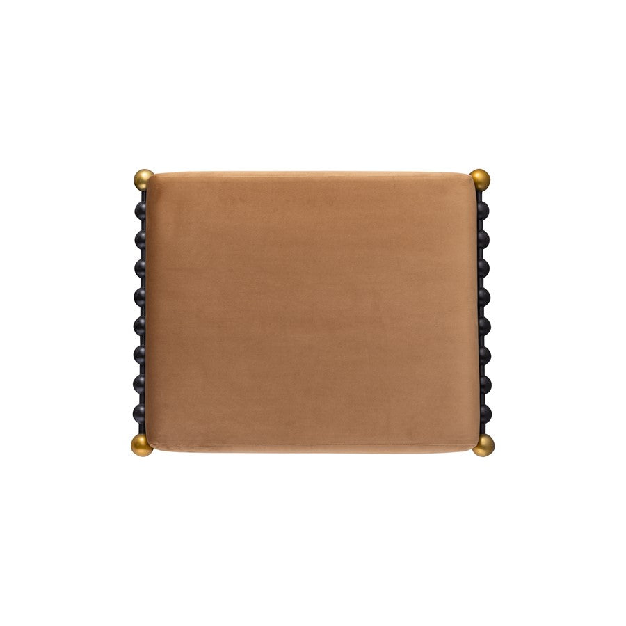Atlas Lighting Layla 25in Accent Stool | Blackened Bronze & Camel Velvet | Art Deco Style | 25 x 19 x 21 in | Model SE11035-01
