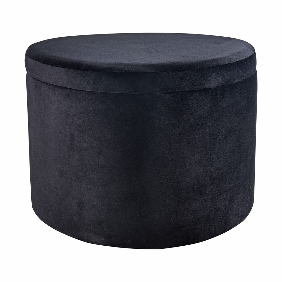 Atlas Lighting Linder 24in Storage Ottoman | Black Fabric & Brass Band | Modern Living Room | 24 x 24 x 17 in | Model SE11037-01