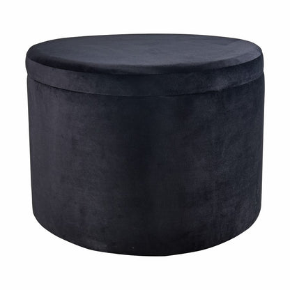 Atlas Lighting Linder 24in Storage Ottoman | Black Fabric & Brass Band | Modern Living Room | 24 x 24 x 17 in | Model SE11037-01