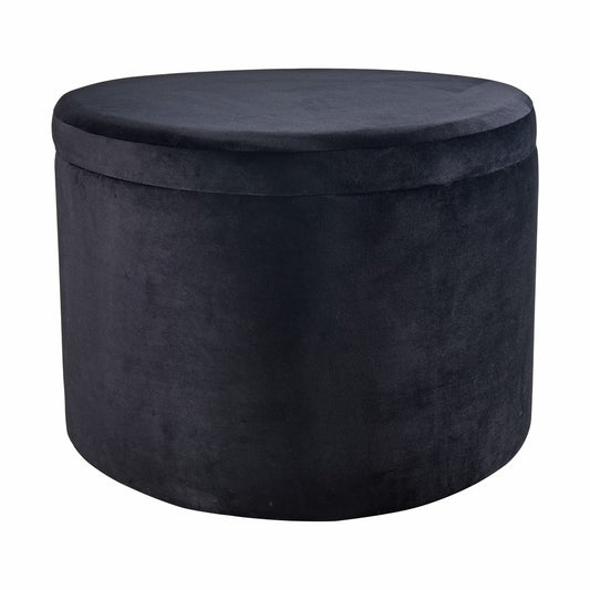 Atlas Lighting Linder 24in Storage Ottoman | Black Fabric & Brass Band | Modern Living Room | 24 x 24 x 17 in | Model SE11037-01