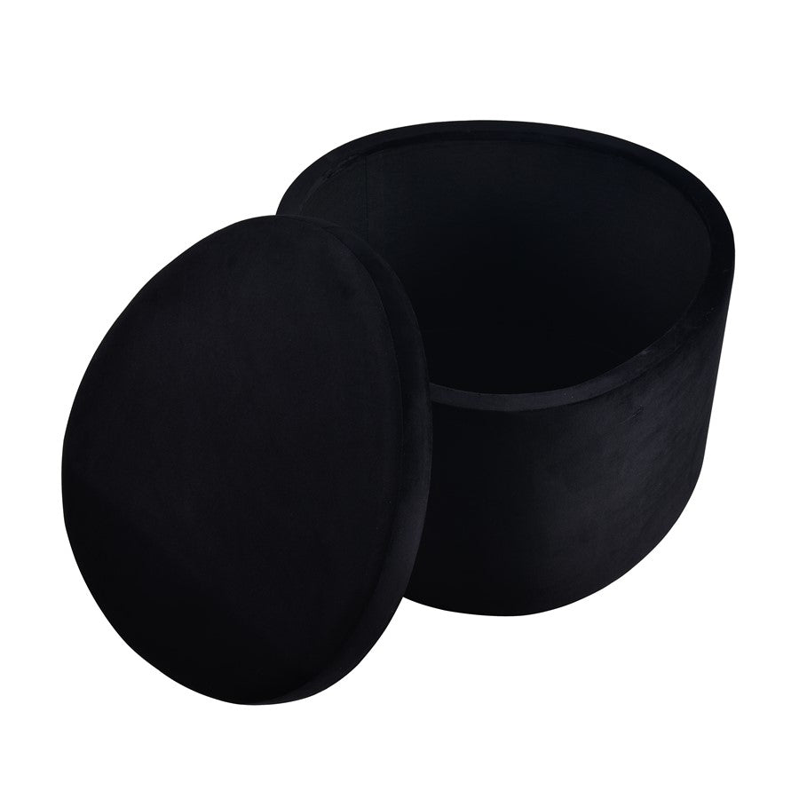 Atlas Lighting Linder 24in Storage Ottoman | Black Fabric & Brass Band | Modern Living Room | 24 x 24 x 17 in | Model SE11037-01