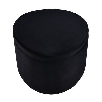 Atlas Lighting Linder 24in Storage Ottoman | Black Fabric & Brass Band | Modern Living Room | 24 x 24 x 17 in | Model SE11037-01
