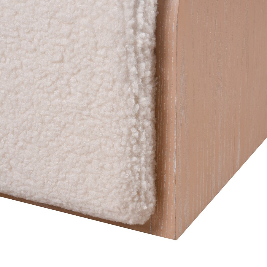 Atlas Lighting Marko 20in Stool | Modern Light Oak Wood and White Boucle Fabric | Living Room & Bedroom Seating | Model SE11038-01
