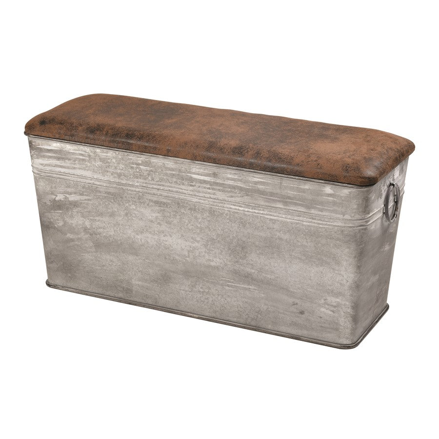 Atlas Lighting Norfolk 35in Bench | Traditional Galvanized Metal and Natural Fabric | Entryway & Living Room Seating with Storage | Model SE11040-01