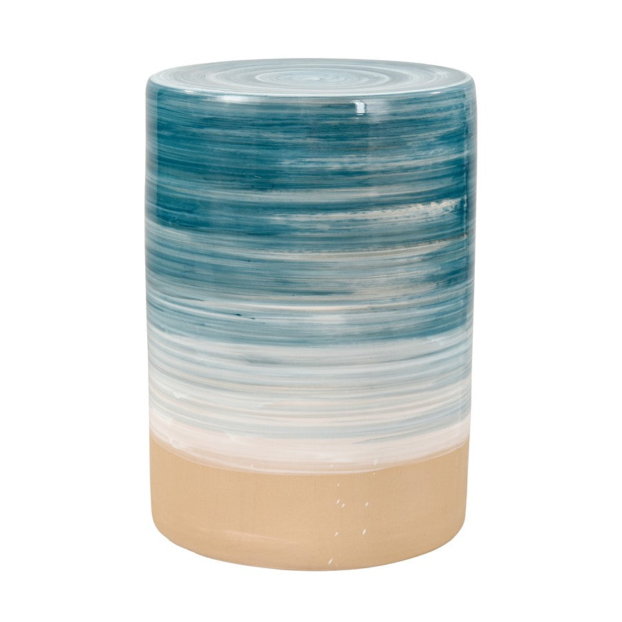 Atlas Lighting Roe Bay Accent Stool | Blue Glazed Earthenware | Coastal Decor & Light Seating | 13 x 13 x 18 in | Model SE11053-01