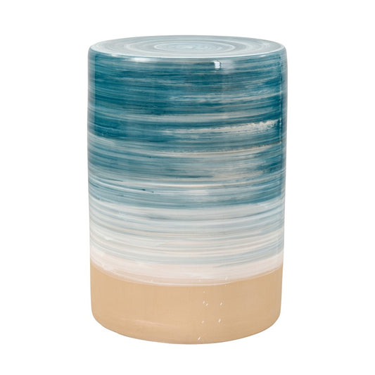 Atlas Lighting Roe Bay Accent Stool | Blue Glazed Earthenware | Coastal Decor & Light Seating | 13 x 13 x 18 in | Model SE11053-01