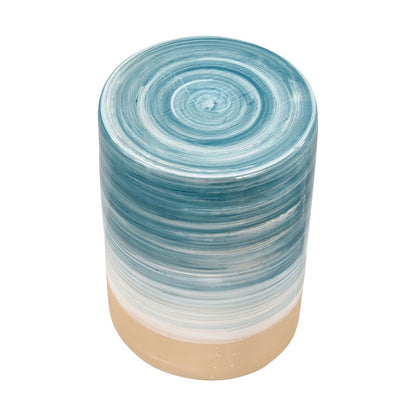 Atlas Lighting Roe Bay Accent Stool | Blue Glazed Earthenware | Coastal Decor & Light Seating | 13 x 13 x 18 in | Model SE11053-01