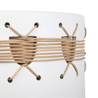 Atlas Lighting Sabira 13in Round Accent Stool | White Glazed Earthenware with Natural Woven Detailing | Entryway & Vanity Seating | Model SE11056-01