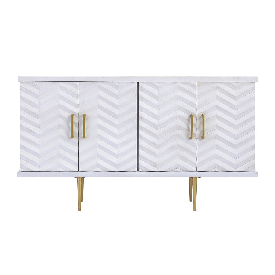 Atlas Lighting Brendle 4-Door Credenza | Whitewash Wood & Brass Modern | Living Room & Dining Room Storage | Model ST11012-01