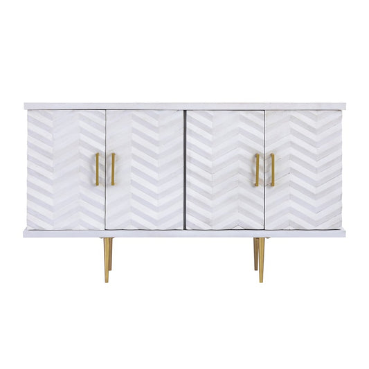 Atlas Lighting Brendle 4-Door Credenza | Whitewash Wood & Brass Modern | Living Room & Dining Room Storage | Model ST11012-01