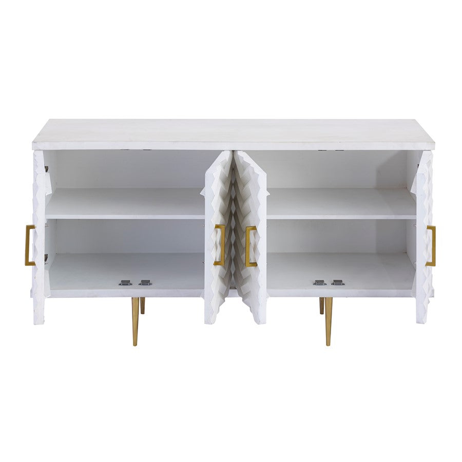 Atlas Lighting Brendle 4-Door Credenza | Whitewash Wood & Brass Modern | Living Room & Dining Room Storage | Model ST11012-01