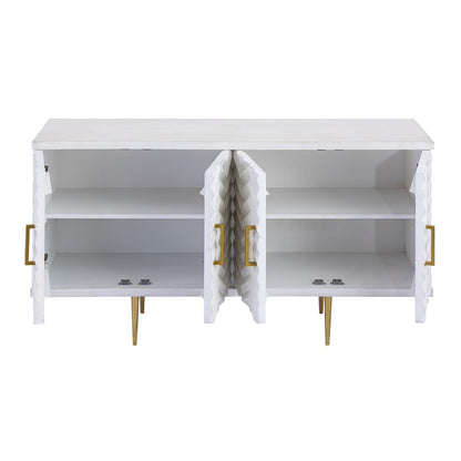 Atlas Lighting Brendle 4-Door Credenza | Whitewash Wood & Brass Modern | Living Room & Dining Room Storage | Model ST11012-01
