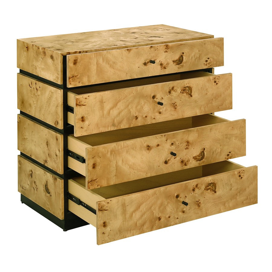 Atlas Lighting Bromo Chest Large | Natural Burl Wood & Black Modern | Bedroom & Living Room Storage | 36in W x 18in D x 34in H | Model ST11013-01