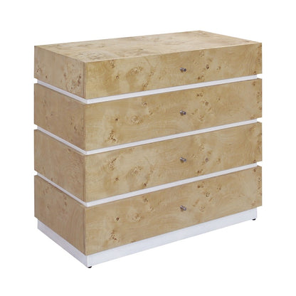 Atlas Lighting Bromo Chest Large | Bleached Burl Wood & White Modern | Bedroom & Living Room Storage | 36in W x 18in D x 34in H | Model ST11013-02