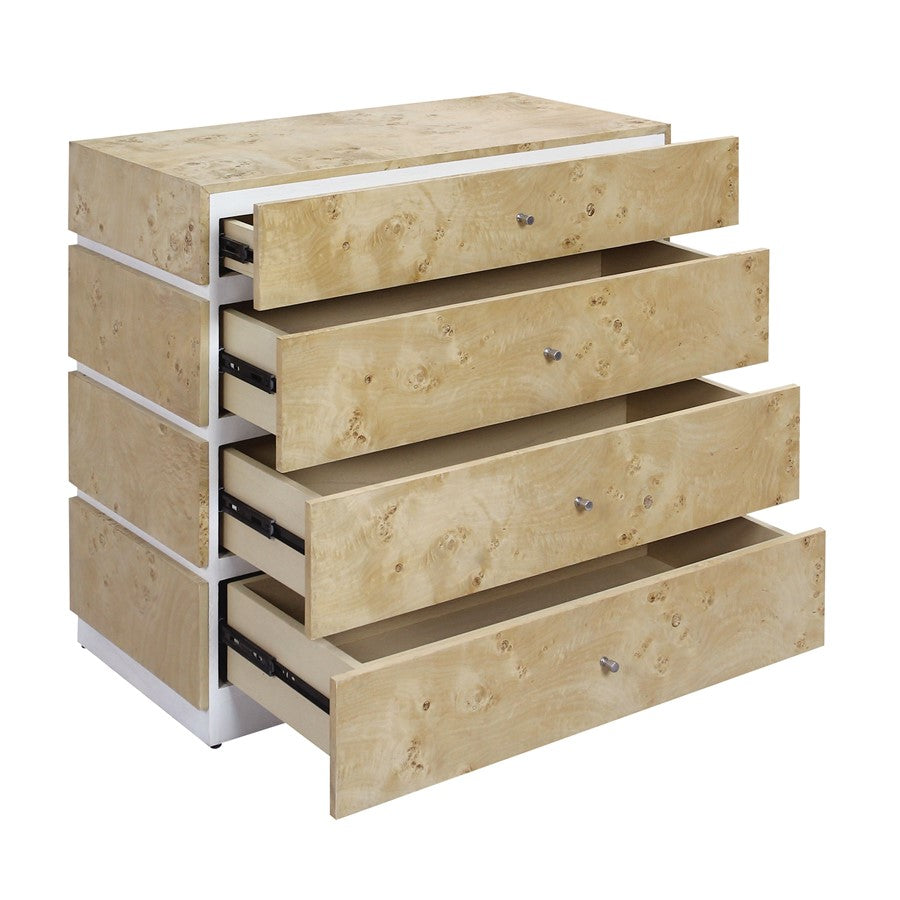 Atlas Lighting Bromo Chest Large | Bleached Burl Wood & White Modern | Bedroom & Living Room Storage | 36in W x 18in D x 34in H | Model ST11013-02