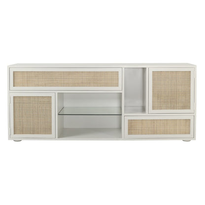 Atlas Lighting Clearwater 68in Wood Credenza | Shoji White with Rattan Panels | Dining Room & Living Room Storage | 68 x 18 x 28 in | Model ST11017-01