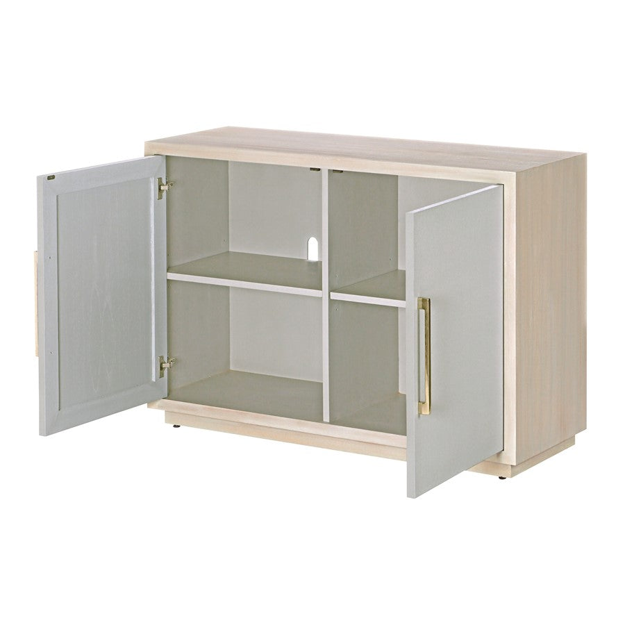 Atlas Lighting Crystal Bay Cabinet 48in | Traditional Graywash Wood with Pale Blue Linen Doors | Living Room & Entryway Storage | Model ST11024-01