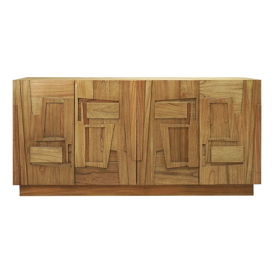 Atlas Lighting Dennis Credenza 72in | Modern Wheat Toast Wood with Geometric Carved Doors | Living Room & Dining Room Storage | Model ST11027-01