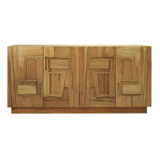 Atlas Lighting Dennis Credenza 72in | Modern Wheat Toast Wood with Geometric Carved Doors | Living Room & Dining Room Storage | Model ST11027-01