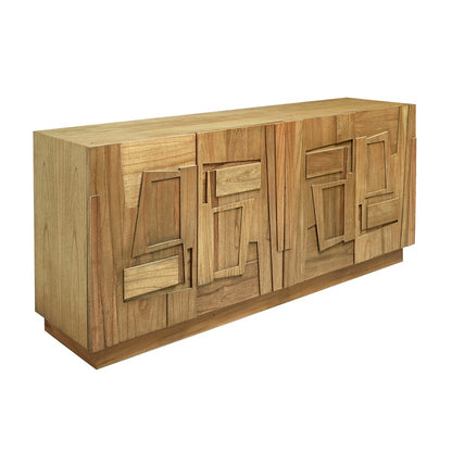 Atlas Lighting Dennis Credenza 72in | Modern Wheat Toast Wood with Geometric Carved Doors | Living Room & Dining Room Storage | Model ST11027-01
