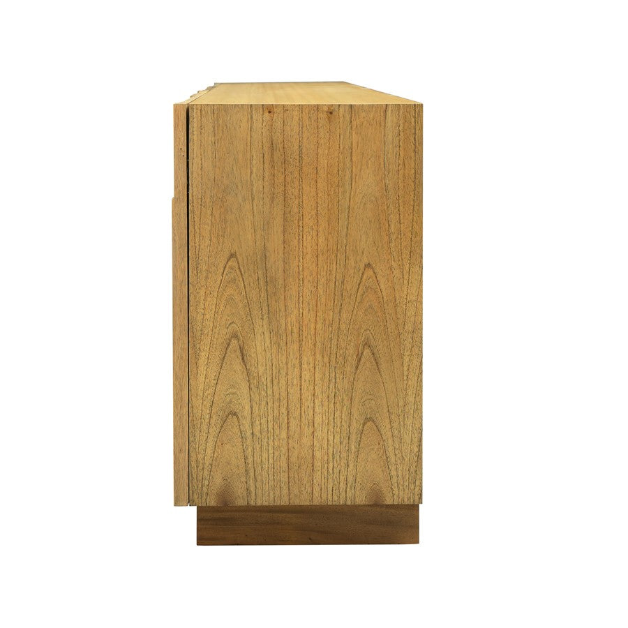 Atlas Lighting Dennis Credenza 72in | Modern Wheat Toast Wood with Geometric Carved Doors | Living Room & Dining Room Storage | Model ST11027-01