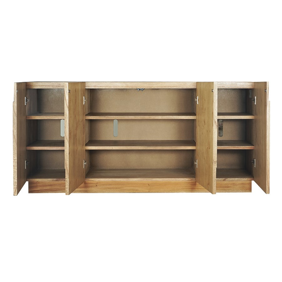 Atlas Lighting Dennis Credenza 72in | Modern Wheat Toast Wood with Geometric Carved Doors | Living Room & Dining Room Storage | Model ST11027-01