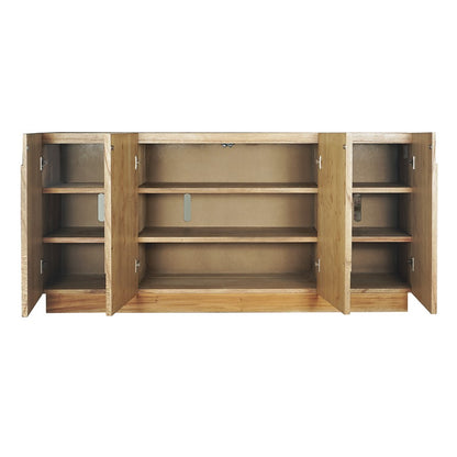 Atlas Lighting Dennis Credenza 72in | Modern Wheat Toast Wood with Geometric Carved Doors | Living Room & Dining Room Storage | Model ST11027-01