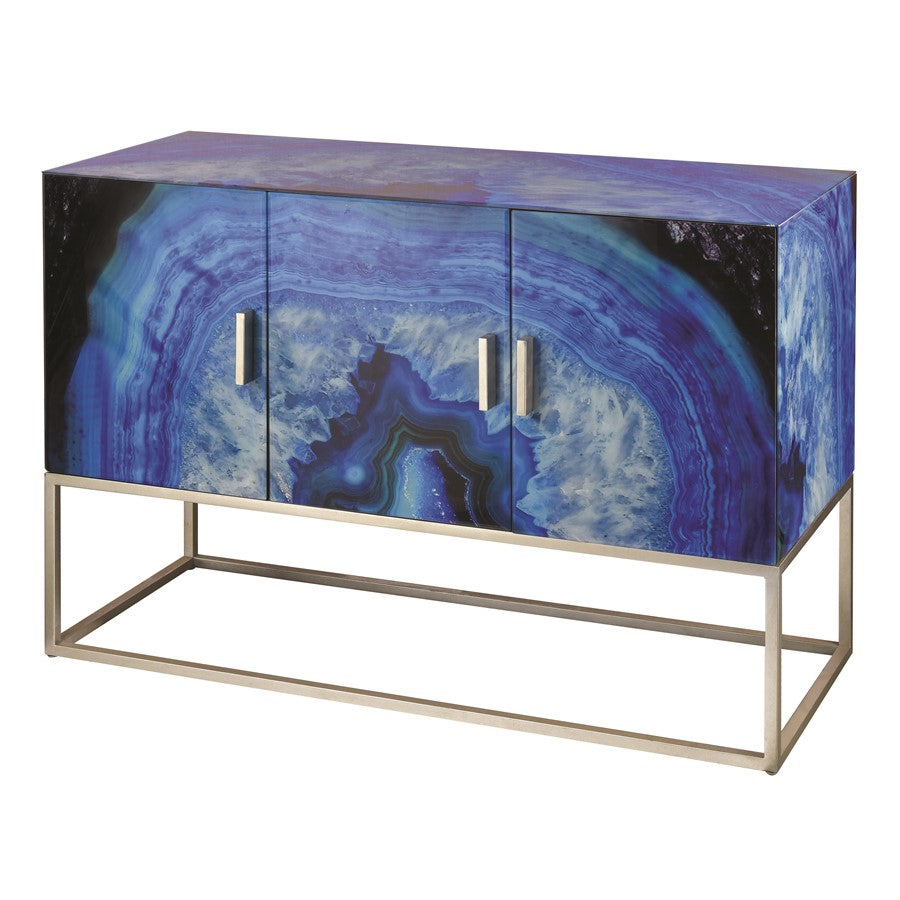 Atlas Lighting Five-O 49in 3-Door Cabinet | Modern Blue Agate Glass | Living Room & Dining Room Storage | 49 x 19 x 34 in | Model ST11032-01