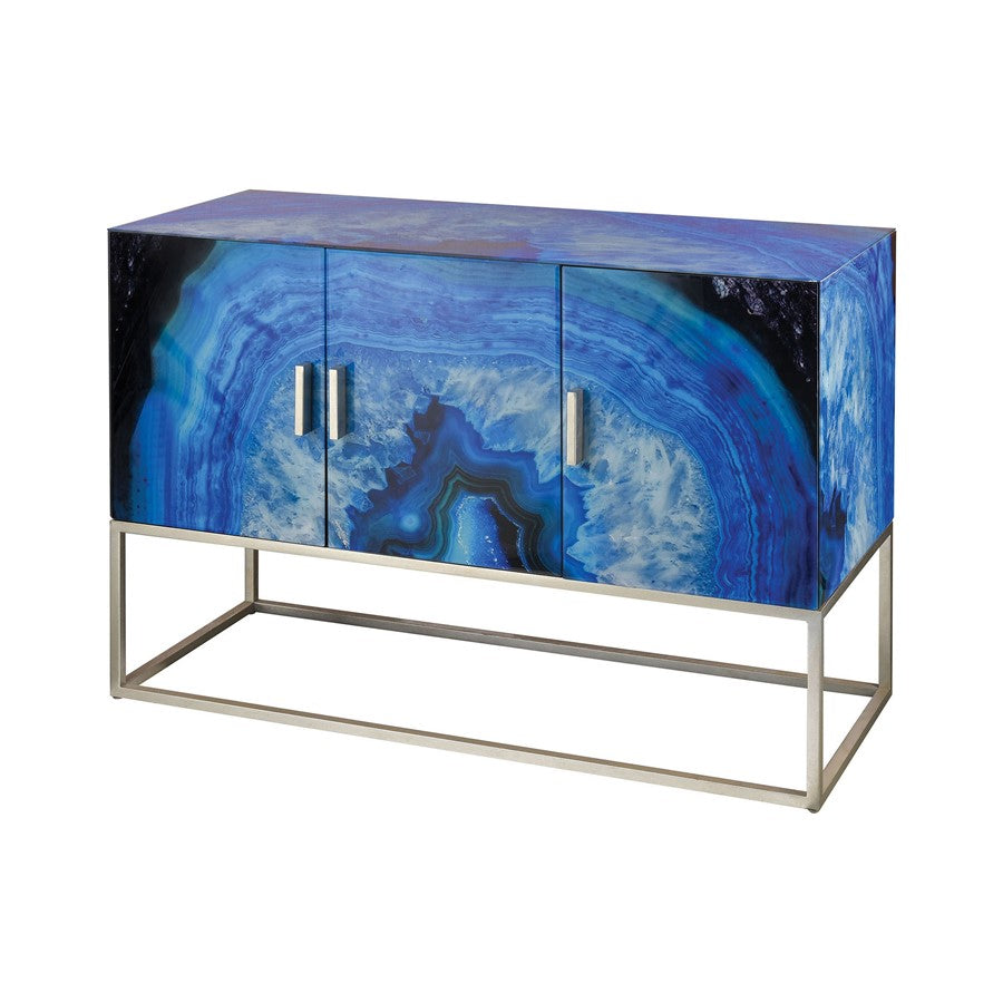 Atlas Lighting Five-O 49in 3-Door Cabinet | Modern Blue Agate Glass | Living Room & Dining Room Storage | 49 x 19 x 34 in | Model ST11032-01