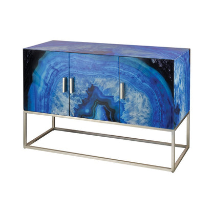 Atlas Lighting Five-O 49in 3-Door Cabinet | Modern Blue Agate Glass | Living Room & Dining Room Storage | 49 x 19 x 34 in | Model ST11032-01