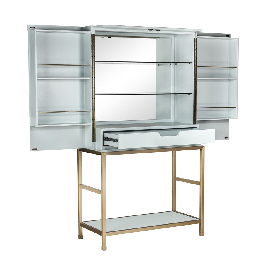 Atlas Lighting Gabe 42in 2-Door Bar Cabinet | Traditional Light Blue Wood Composite & Brass | Living Room & Dining Room Bar | Model ST11033-01