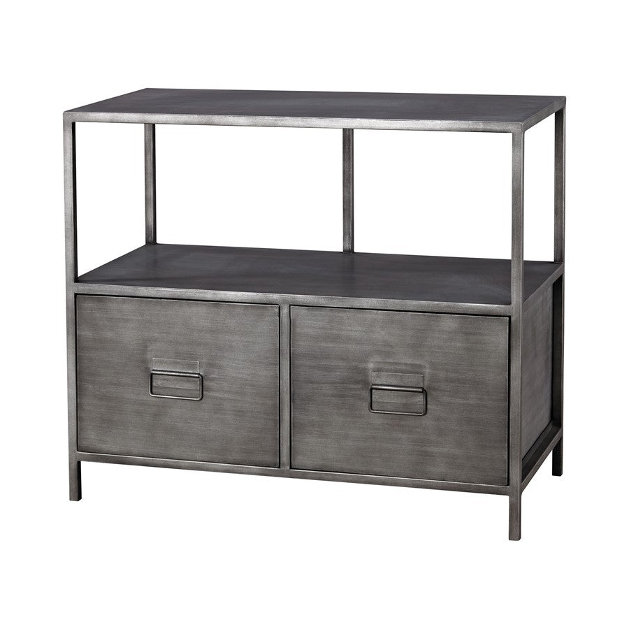 Atlas Lighting Gunthery 32in 2-Drawer Media Console | Transitional Graphite Metal | Living Room & Office Storage | 32 x 15 x 27 in | Model ST11040-01