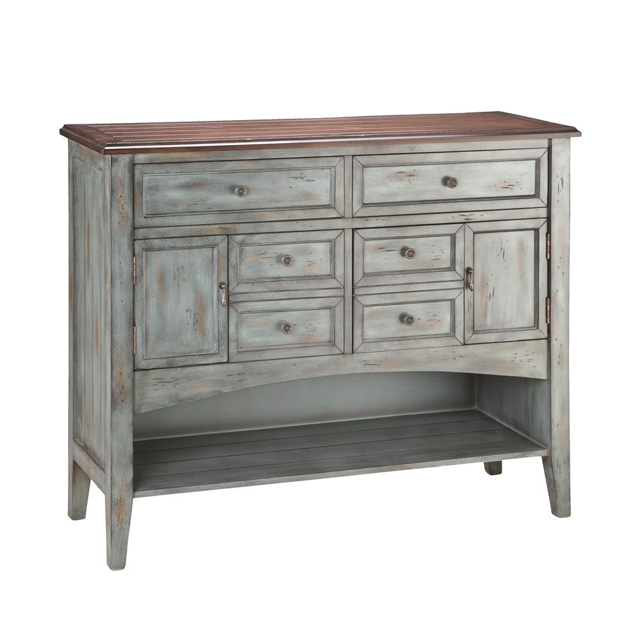 Atlas Lighting Hartford 46in 6-Drawer Chest | Transitional Aged Blue Wood | Bedroom & Dining Storage | 46 x 16 x 39.25 in | Model ST11044-01