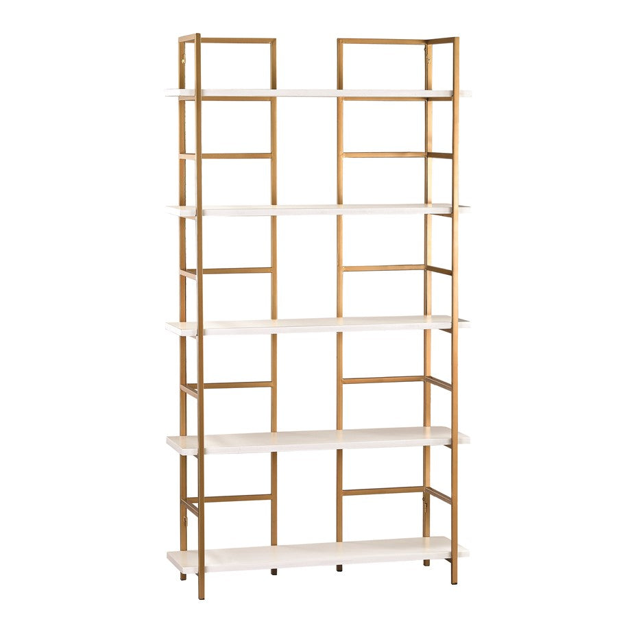 Atlas Lighting Kline Large Bookshelf | Gloss White and Gold Metal Wood Composite | Living Room & Home Office Storage | Model ST11049-01