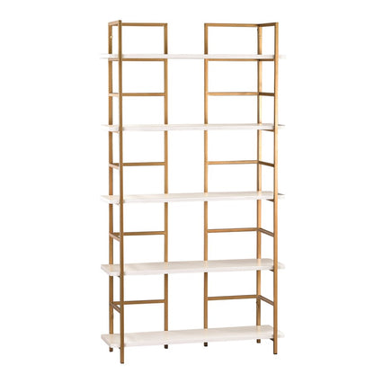 Atlas Lighting Kline Large Bookshelf | Gloss White and Gold Metal Wood Composite | Living Room & Home Office Storage | Model ST11049-01