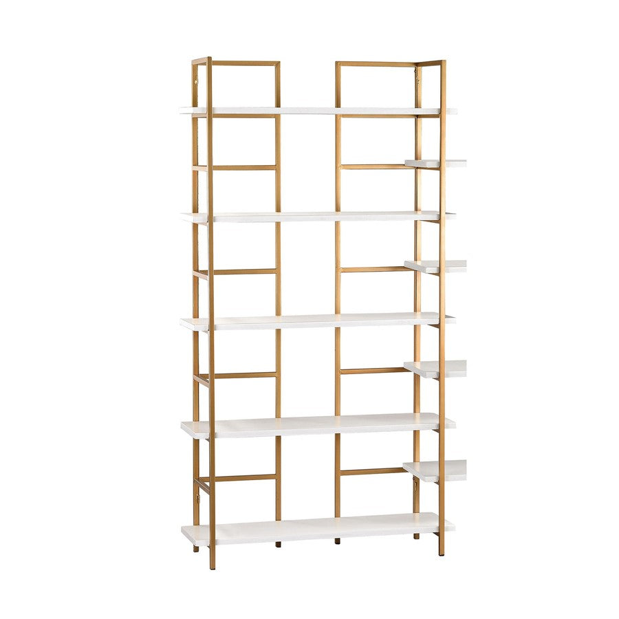 Atlas Lighting Kline Large Bookshelf | Gloss White and Gold Metal Wood Composite | Living Room & Home Office Storage | Model ST11049-01