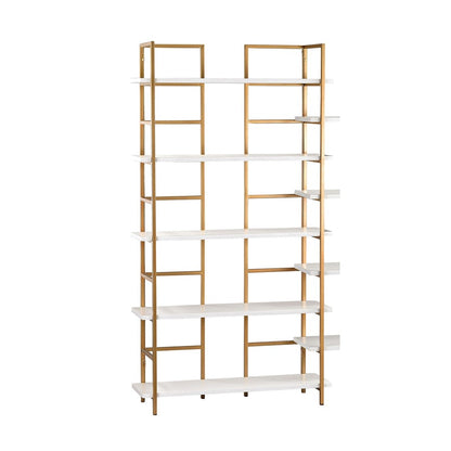 Atlas Lighting Kline Large Bookshelf | Gloss White and Gold Metal Wood Composite | Living Room & Home Office Storage | Model ST11049-01