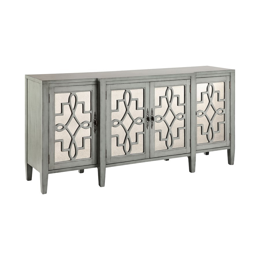 Atlas Lighting Lawrence Credenza | Blue Gray and Antique Silver Glass Wood | Living Room & Dining Room Storage | 72 x 19 x 34 in | Model ST11051-01