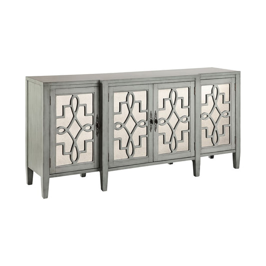 Atlas Lighting Lawrence Credenza | Blue Gray and Antique Silver Glass Wood | Living Room & Dining Room Storage | 72 x 19 x 34 in | Model ST11051-01