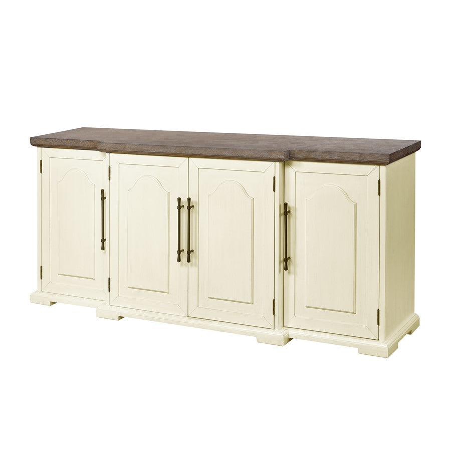 Atlas Lighting Locksmith 4-Door Credenza | Cream and Brown Wood Composite | Living Room & Dining Room Storage | 72 x 19 x 34 in | Model ST11053-01