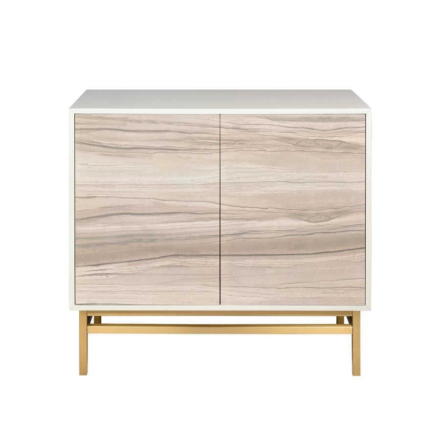 Atlas Lighting Reynolds 38in Two-Door Storage Cabinet | White Almond Wood with Brass Base | Living Room & Dining Room Entryway | Model ST11067-01