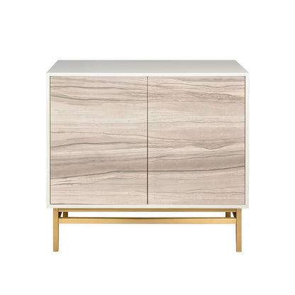 Atlas Lighting Reynolds 38in Two-Door Storage Cabinet | White Almond Wood with Brass Base | Living Room & Dining Room Entryway | Model ST11067-01