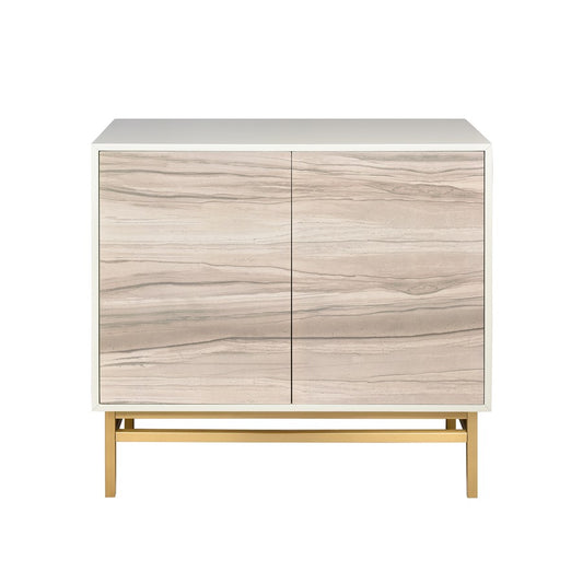 Atlas Lighting Reynolds 38in Two-Door Storage Cabinet | White Almond Wood with Brass Base | Living Room & Dining Room Entryway | Model ST11067-01