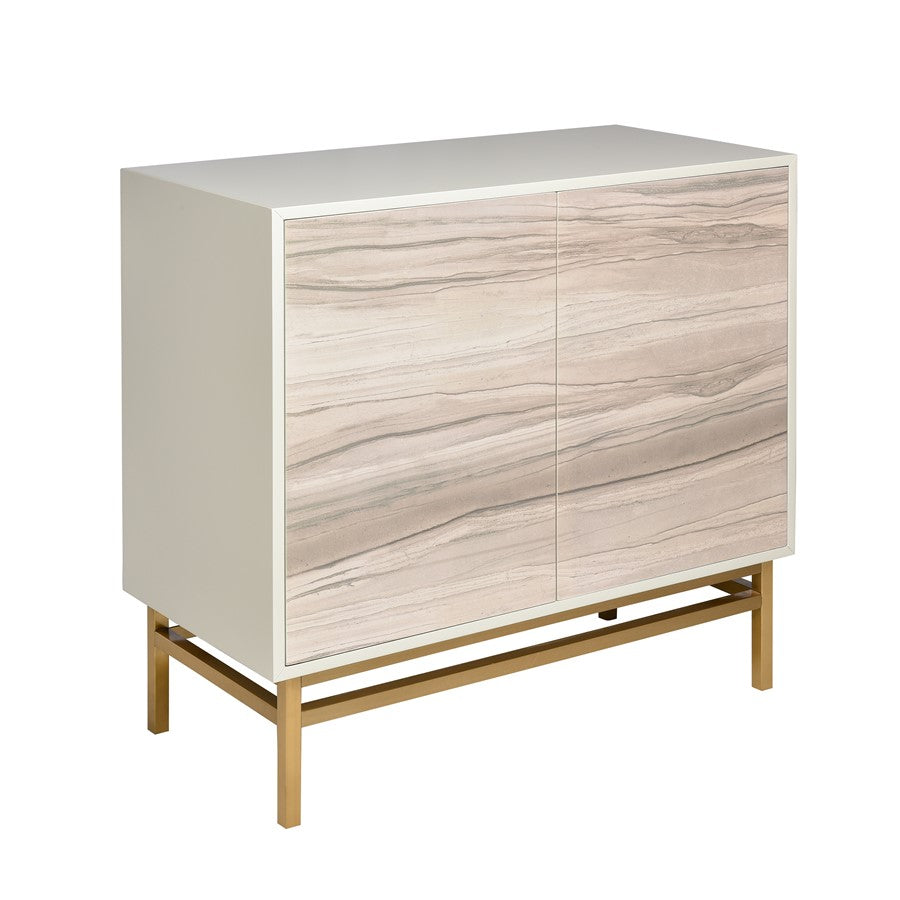 Atlas Lighting Reynolds 38in Two-Door Storage Cabinet | White Almond Wood with Brass Base | Living Room & Dining Room Entryway | Model ST11067-01