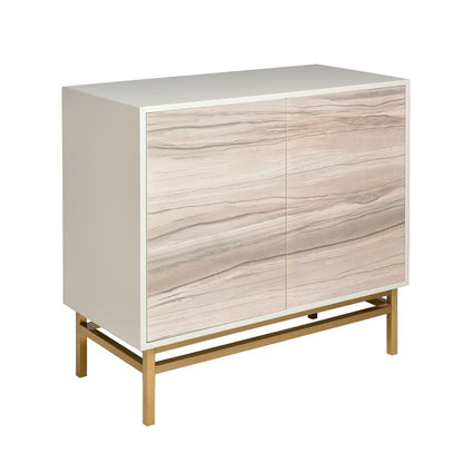 Atlas Lighting Reynolds 38in Two-Door Storage Cabinet | White Almond Wood with Brass Base | Living Room & Dining Room Entryway | Model ST11067-01